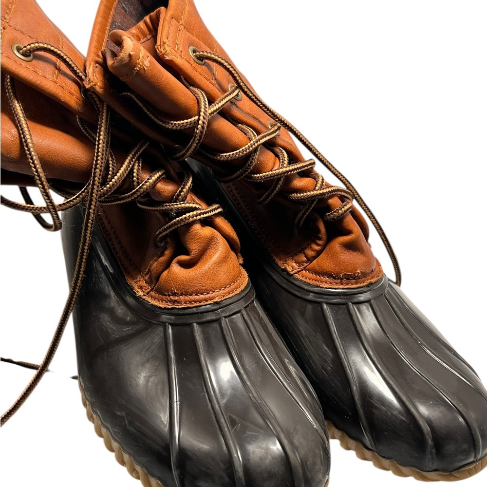 The Original Duck Boots Womens 6.5 M Arianna Brown Faux Leather Mid Calf Lace Up